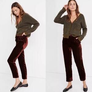 Madewell velvet tapered pull on maroon burgundy pants